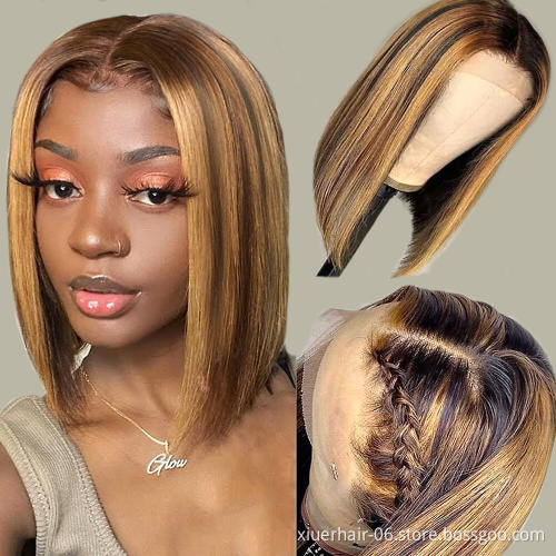 Wholesale Peruvian Cheap Price Hd Lace 8Inch Water Wave Blonde 613 Colored Human Hair Lace Front Short Bob Wig